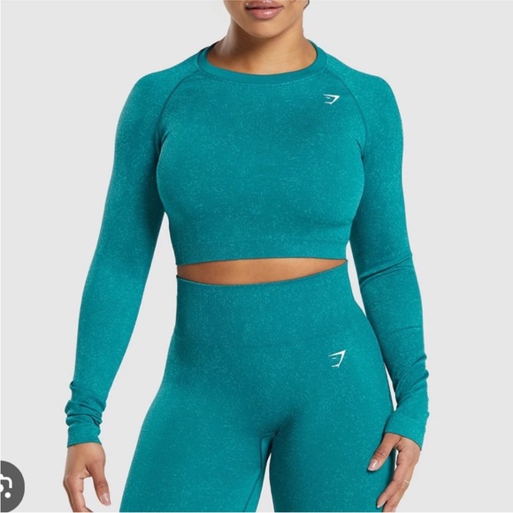 Gymshark Adapt Fleck Seamless Blue Long Sleeve Crop Top - Picture 8 of 9